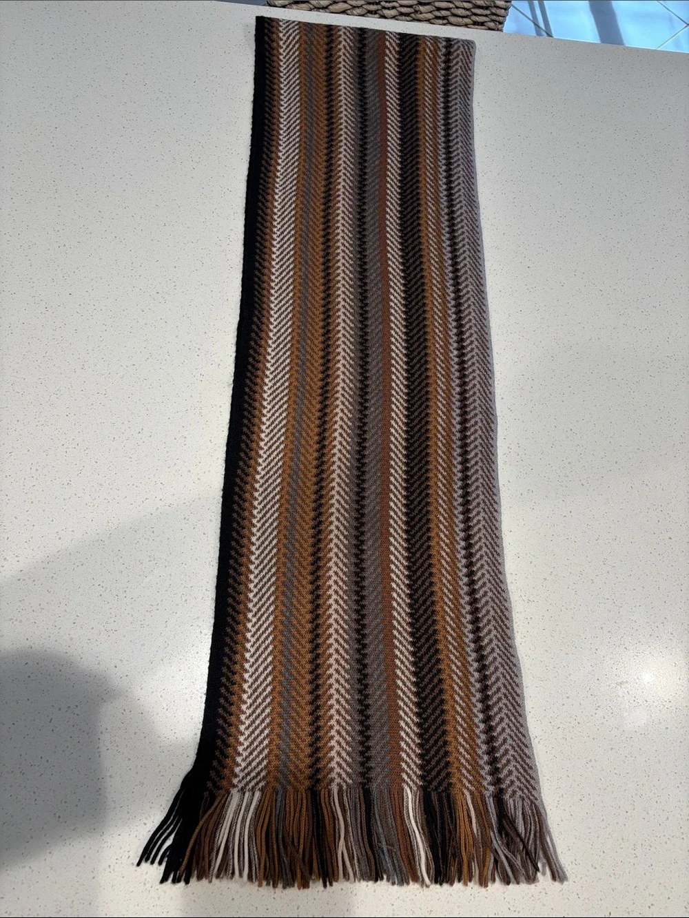 Bachrach - Mens Brown Multi-Stripe - Fringe Wool Scarf